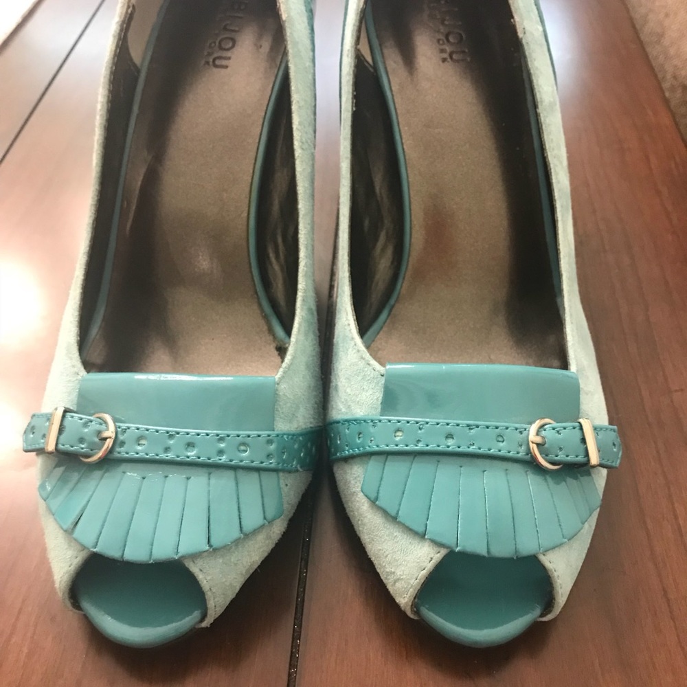 Bijou New York peep toe heels aqua blue 9 1/2 W